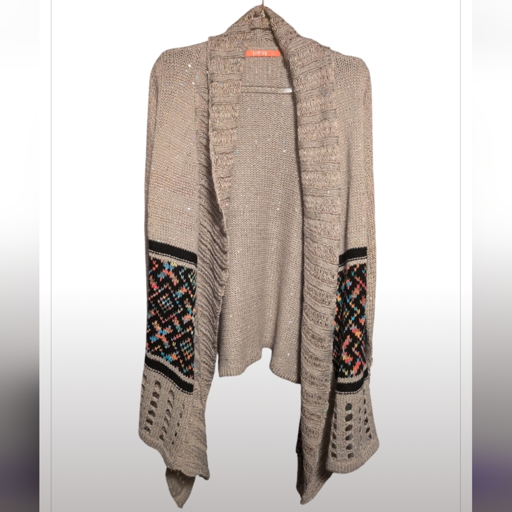 Cream Cardigan with Textured Knit and Open‎ Front